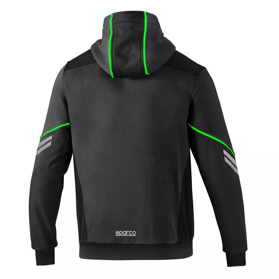 Sparco 02414-GSVF, Colorado Hooded Sweatshirt Full Zip, Grey/Fluorescent Green, image 2, gallery thumbnail