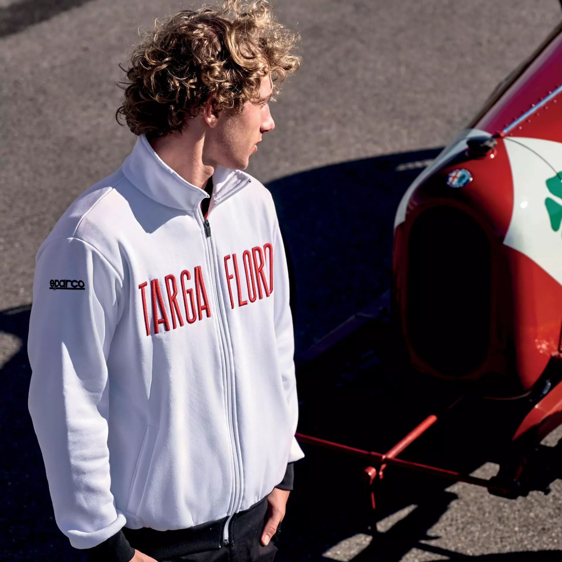 Sparco 013042TF-BI, Targa Florio Full Zip Sweatshirt, White/Black, image 3