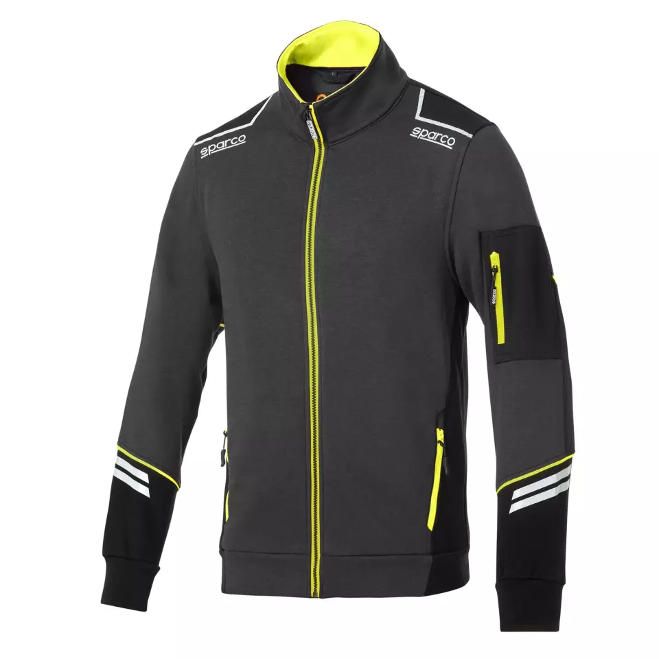 Sparco 02429-GSGF, Alabama Full Zip Tech Sweatshirt, Grey/Fluorescent Yellow