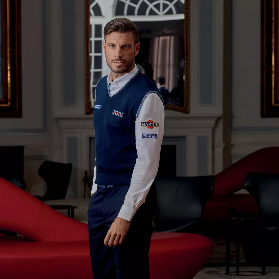 Sparco 013052MR-BM, Martini Racing Knitted Cotton Vest, Blue Marine, image 3, gallery thumbnail