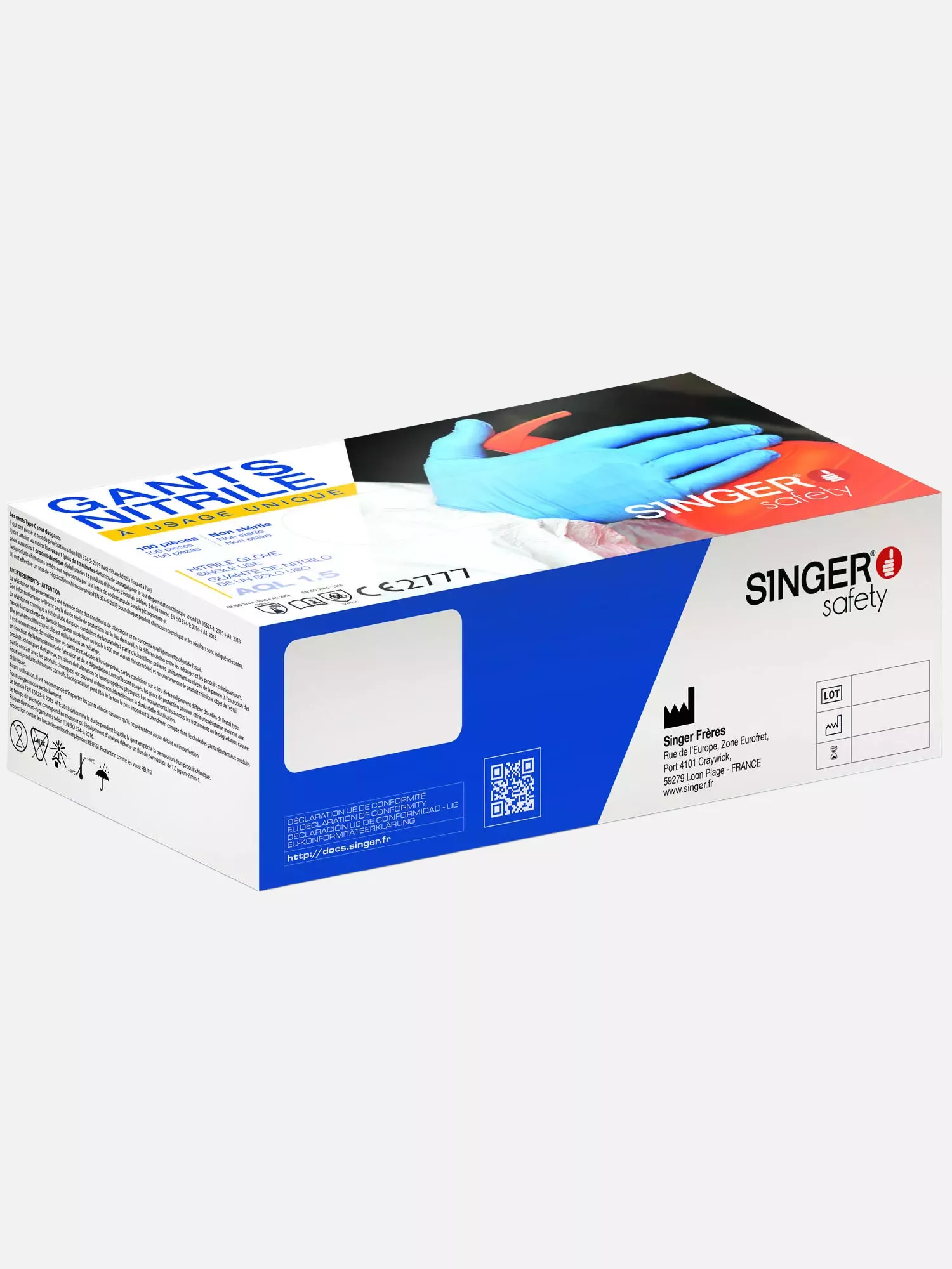 Singer Safety AUU4000, Disposable Nitrile Gloves, Blue, image 2