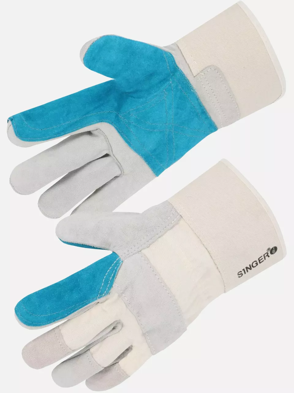 Singer Safety 501SGRSVJ, Leather Gloves, Grey/Green, Size 10, image 1, gallery thumbnail
