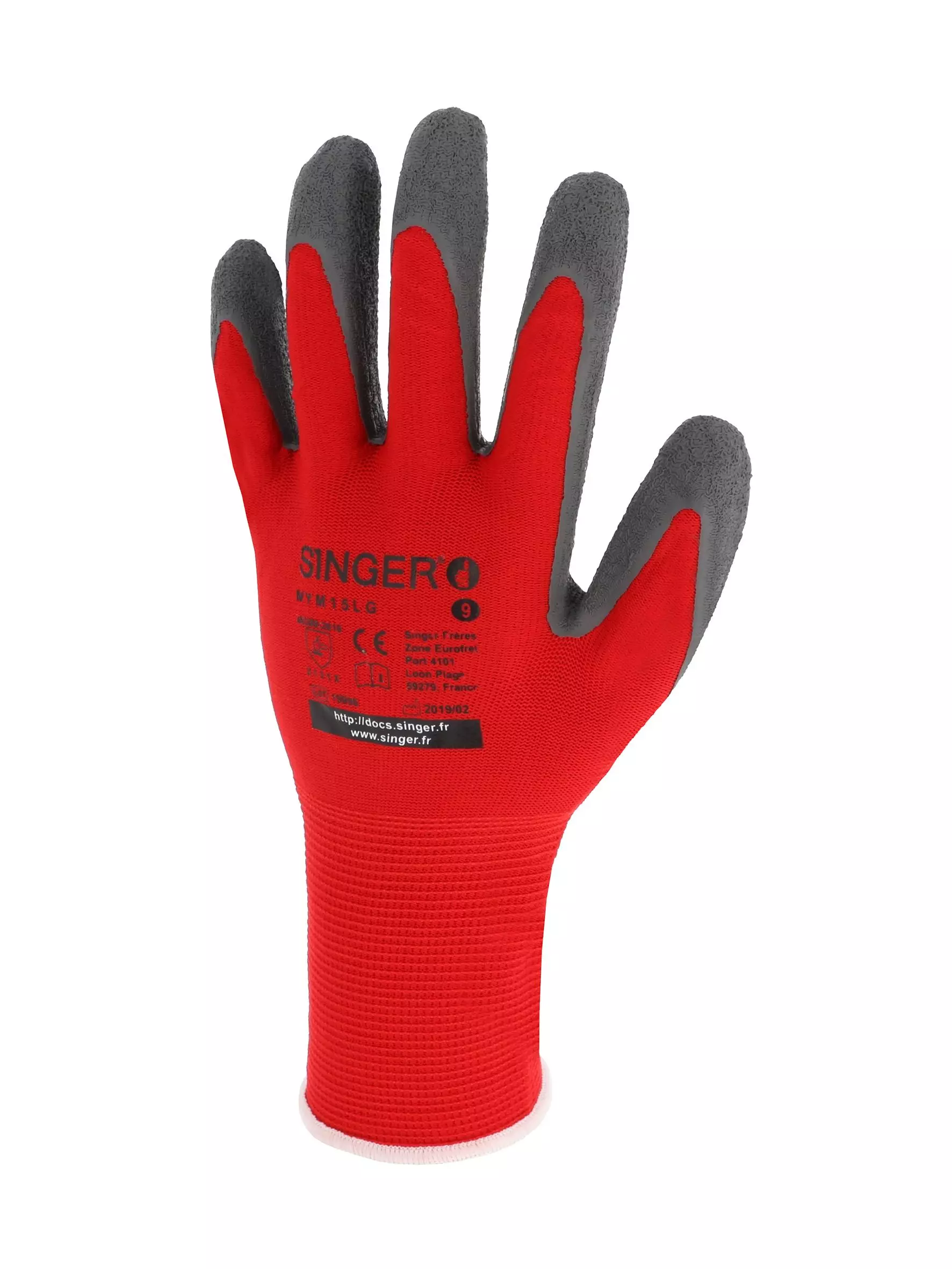 Singer Safety CNYM15LG, Latex Coated Gloves, Red/Grey, image 1