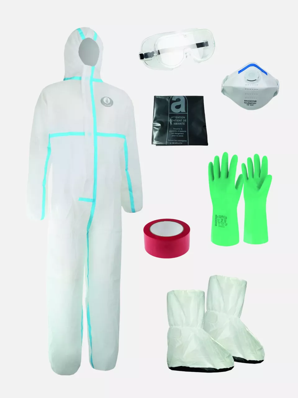 Singer Safety KITAMIANTE00, Personal Protective Equipment Kit with Overall, Gloves, Mask and Goggles, image 1, gallery thumbnail
