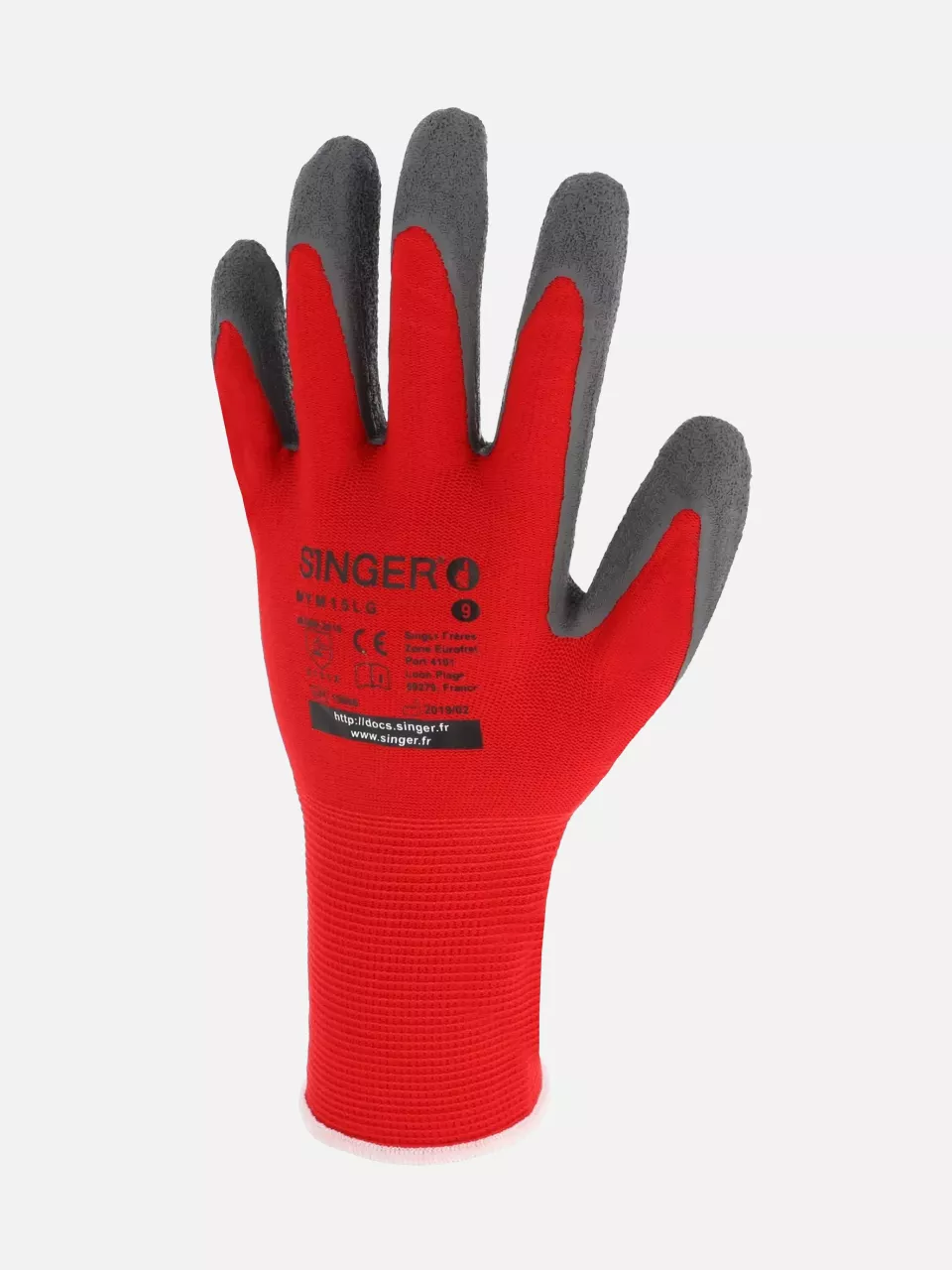 Singer Safety CNYM15LG, Latex Coated Gloves, Red/Grey, image 1, gallery thumbnail