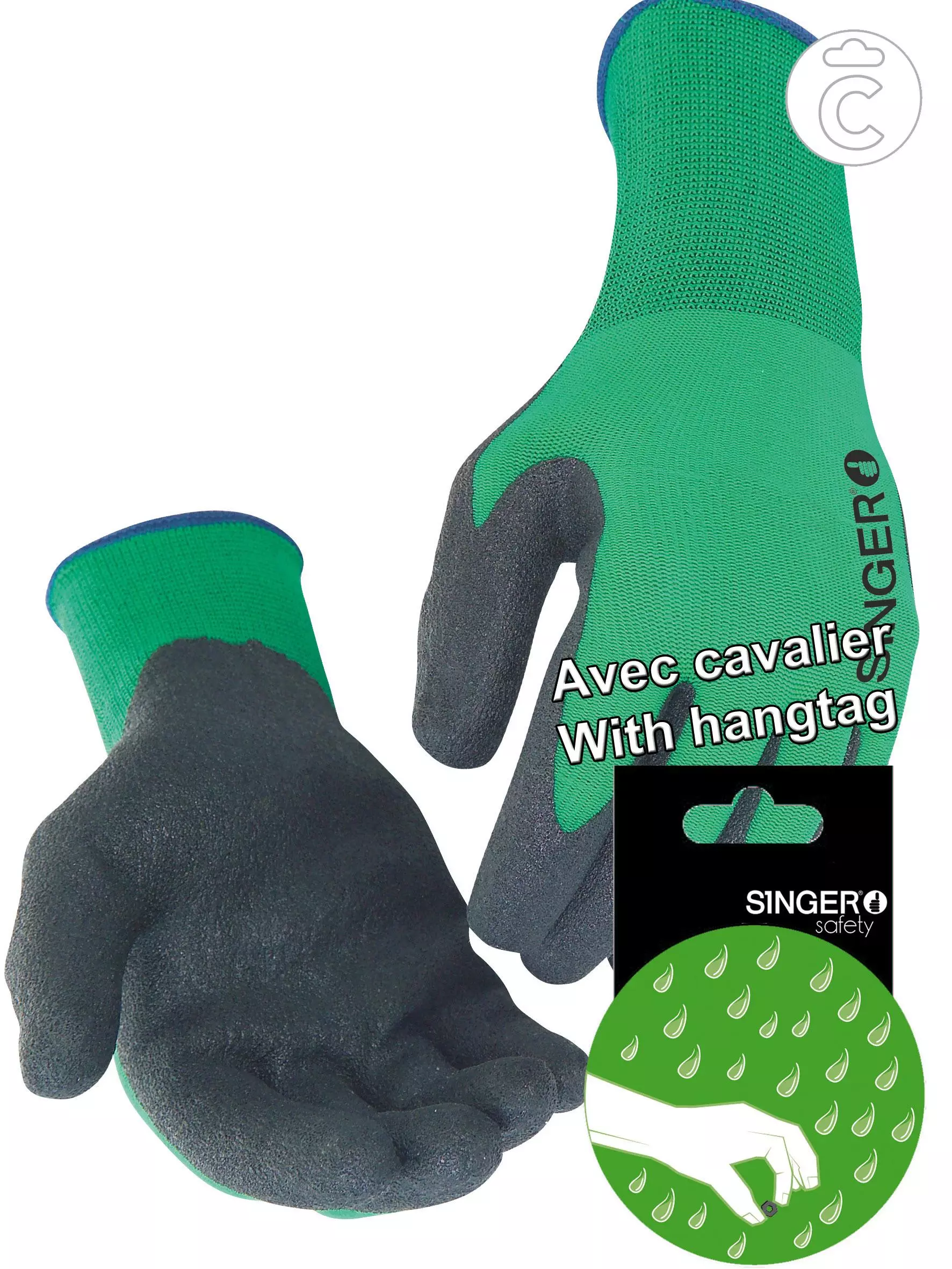 Singer Safety CNYMV15CFTN, PVC Gloves, Green/Black