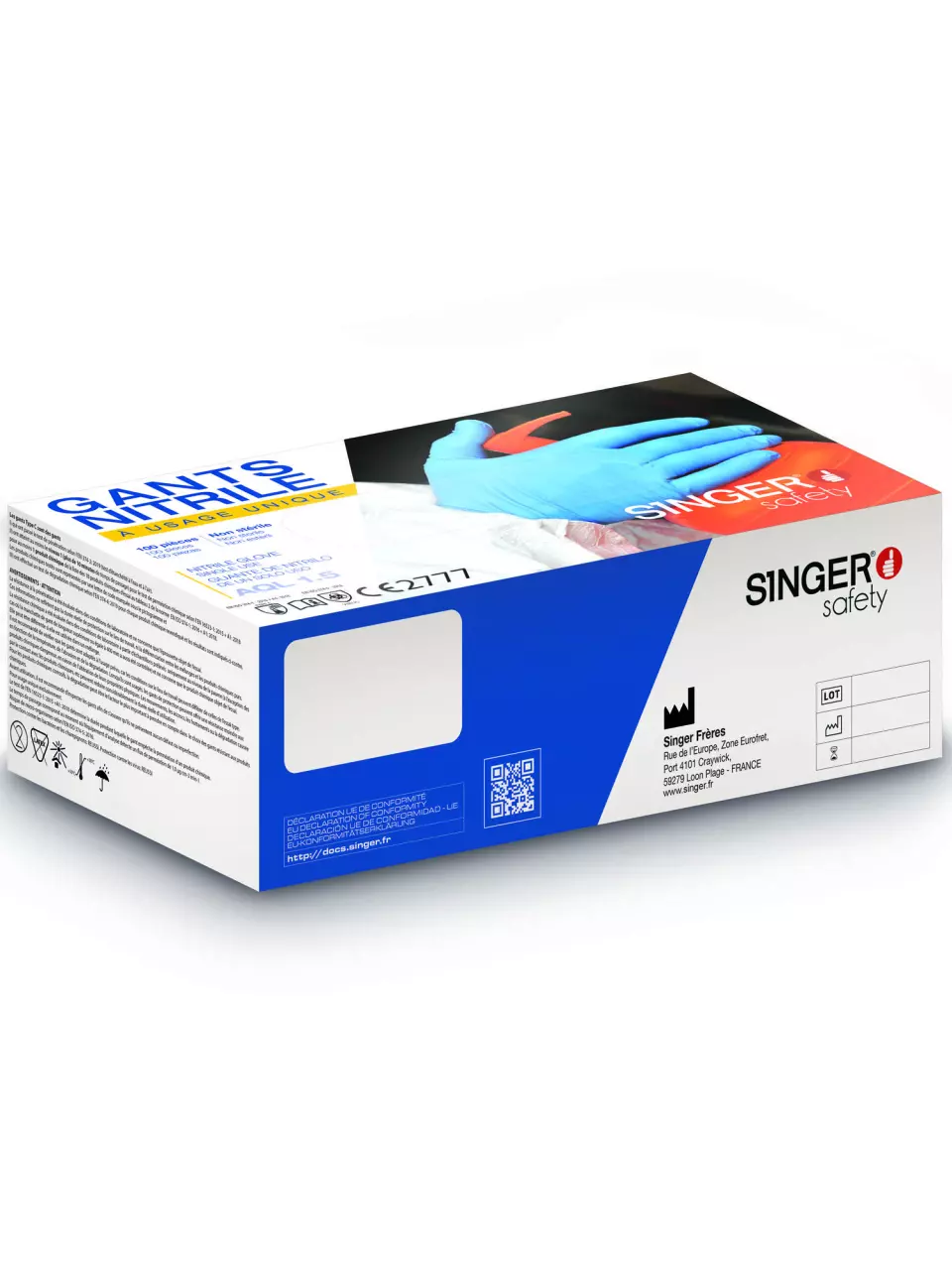 Singer Safety AUU4000, Disposable Nitrile Gloves, Blue, image 2, gallery thumbnail