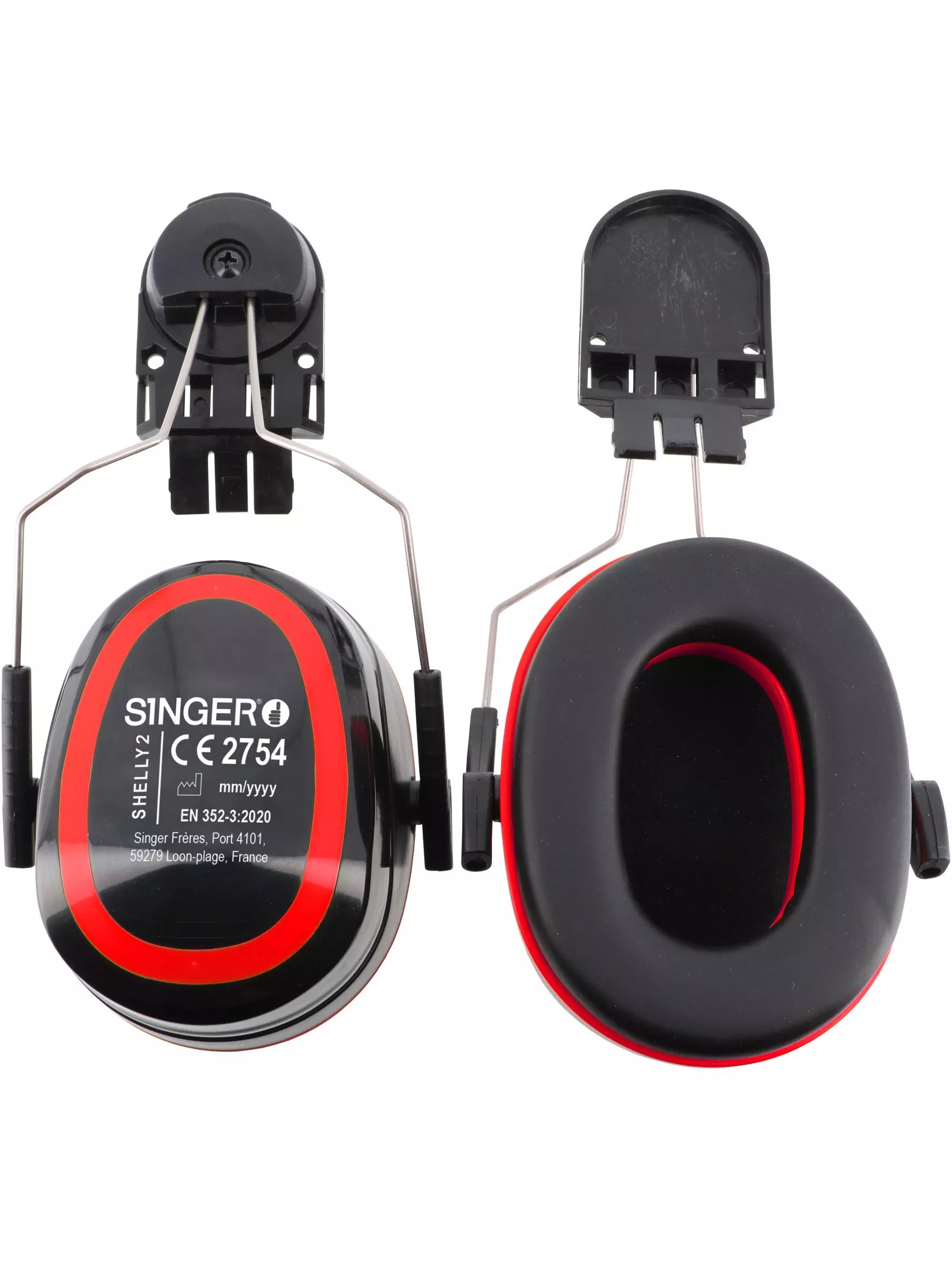 Singer Safety SHELLY2, Earmuffs for Safety Helmet, Black/Red, image 1