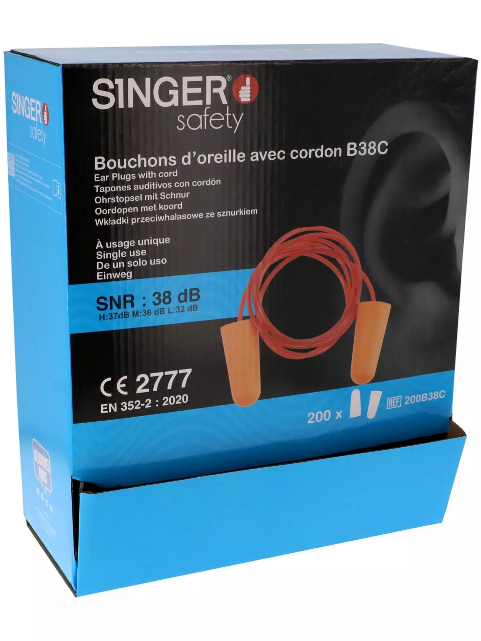 Singer Safety 200B38C, Earplugs with Cords, image 2, gallery thumbnail