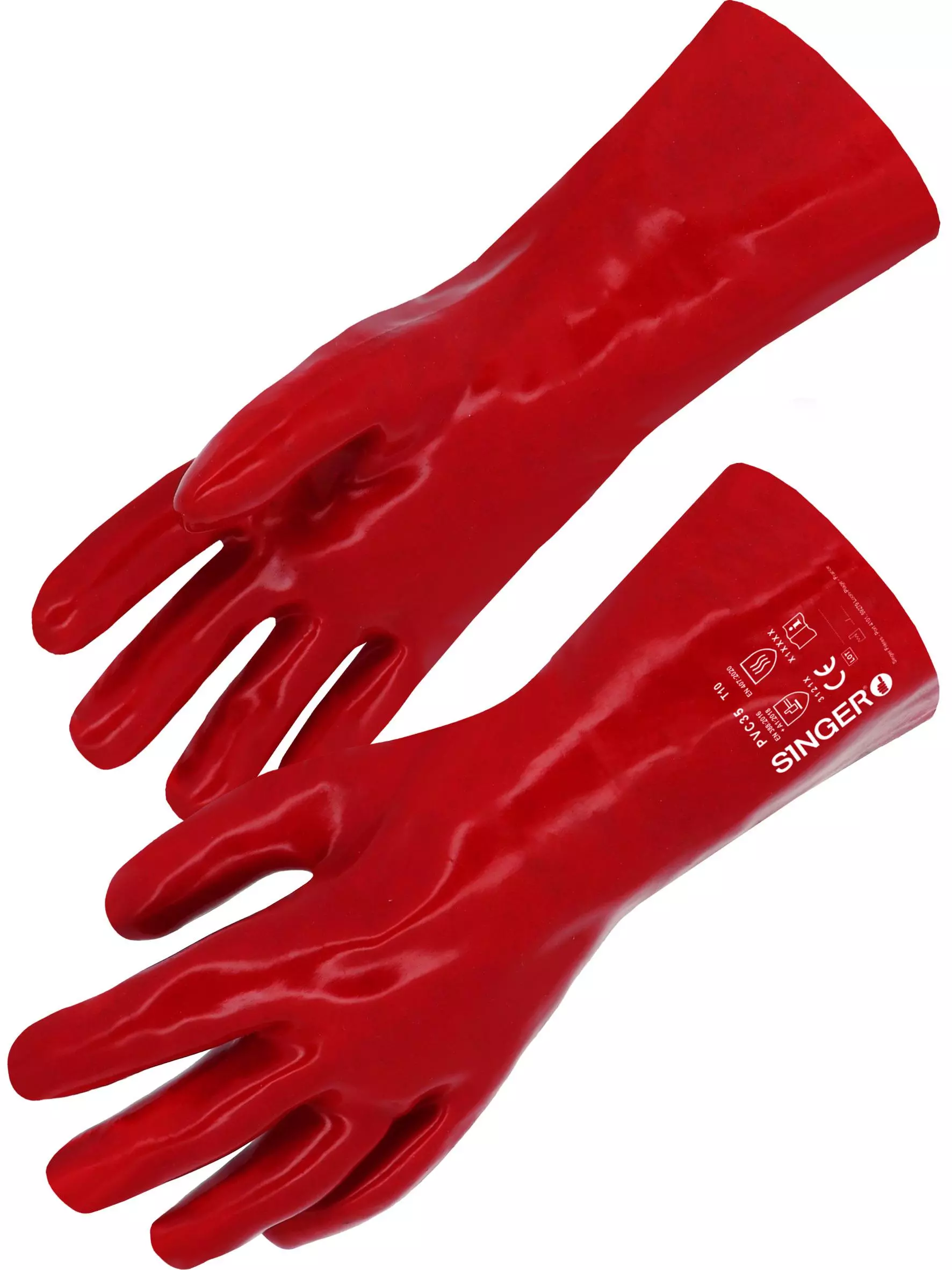 Singer Safety PVC35, PVC Coated Gloves, 350 mm, Red
