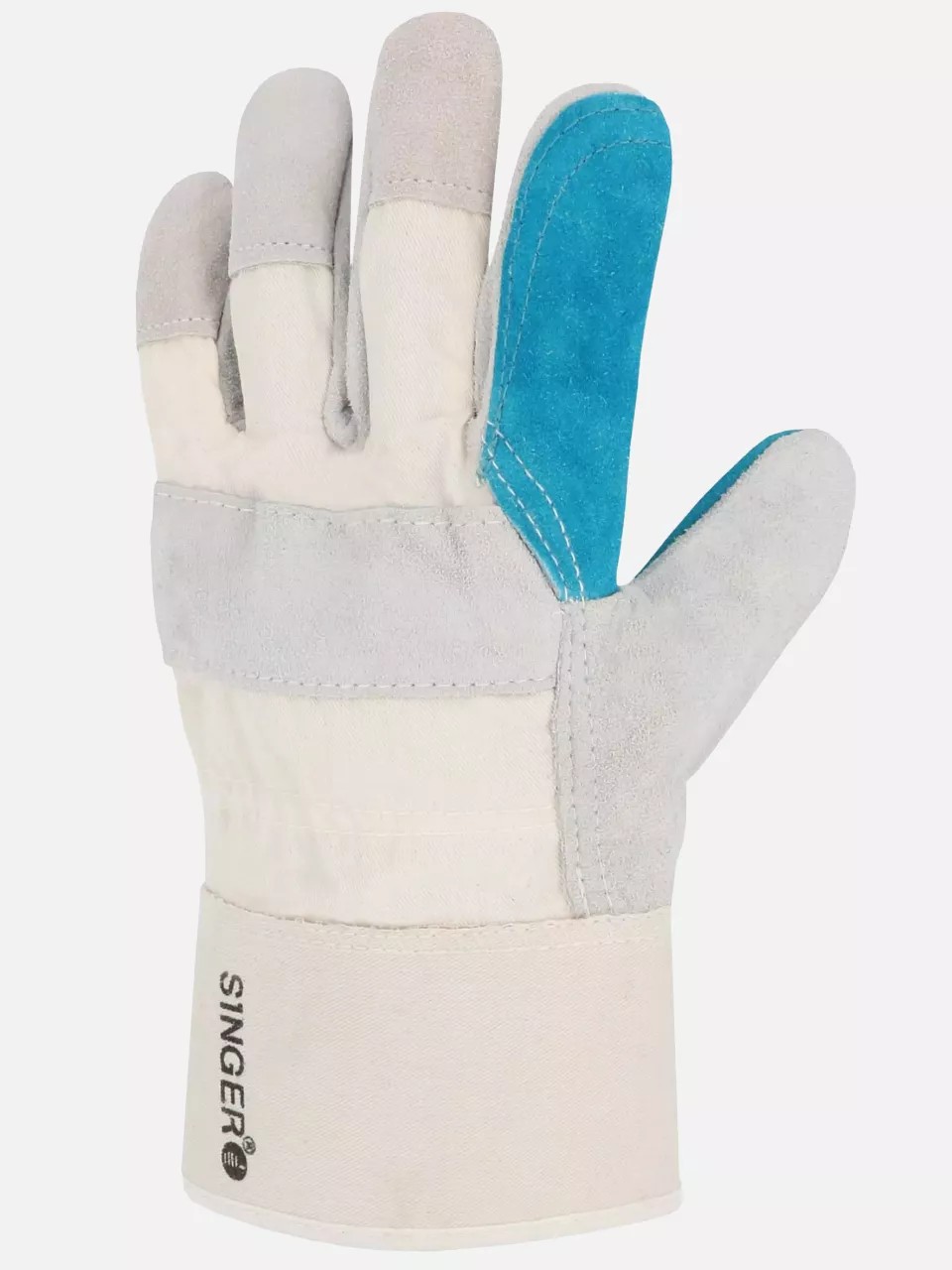 Singer Safety 501SGRSVJ, Leather Gloves, Grey/Green, Size 10, image 3, gallery thumbnail
