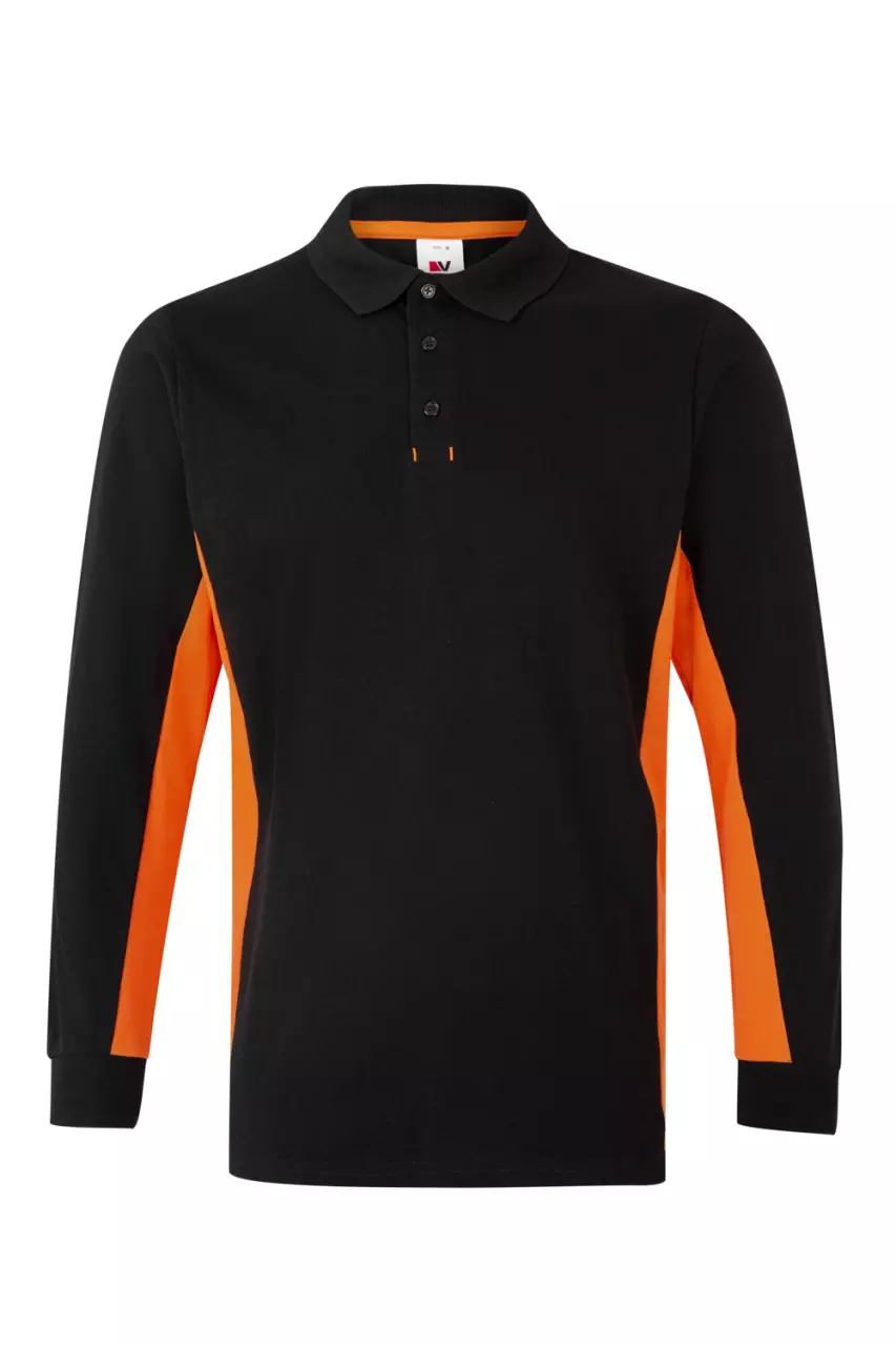 Velilla Long Sleeved Polo Shirt, Black/Orange