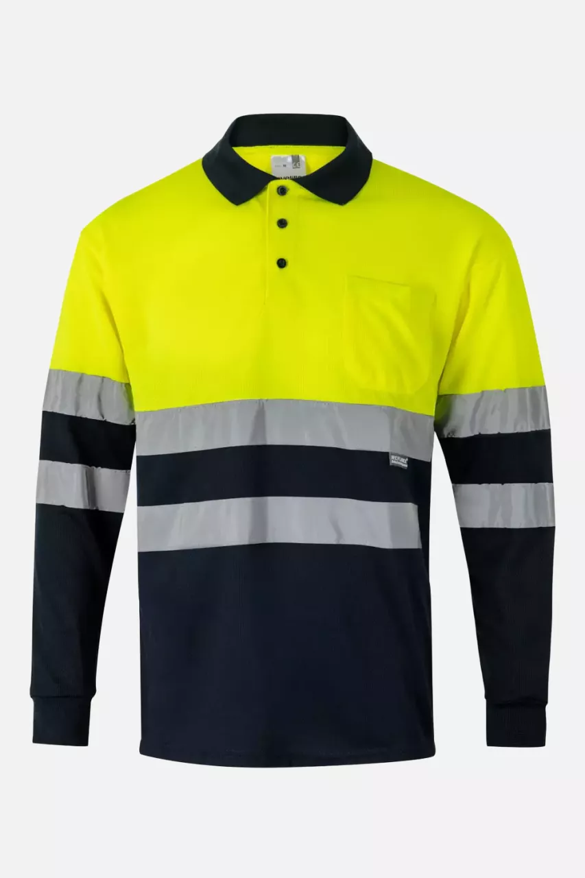 Velilla 0175-01-20, High-Vis Long Sleeved Polo Shirt, Marine Blue/Hi-Vis Yellow, image 1, gallery thumbnail
