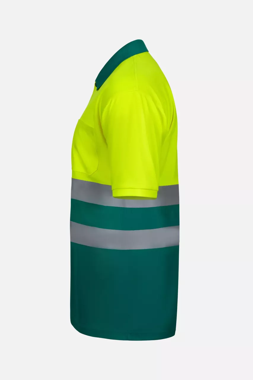 Velilla 305504-02-20, High-Vis Short Sleeve Polo Shirt, Green/Hi-Vis Yellow, image 2, gallery thumbnail