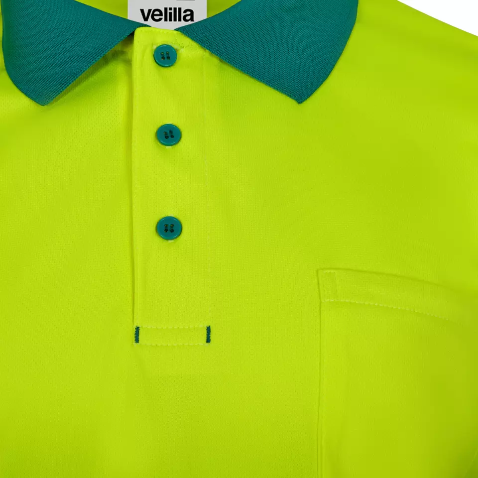 Velilla 305535-02-20, High-Vis Long Sleeved Polo Shirt, Green/Hi-Vis Yellow, image 4, gallery thumbnail