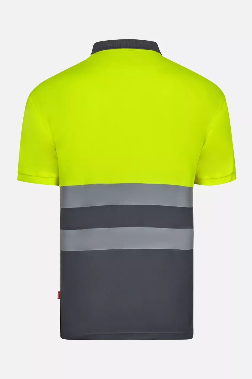 Velilla 305504-08-20, High-Vis Short Sleeve Polo Shirt, Grey/Hi-Vis Yellow, image 2, gallery thumbnail