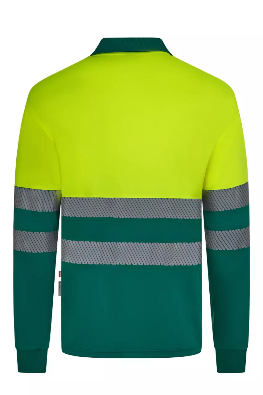 Velilla 305535-02-20-1, High-Vis Long Sleeved Polo Shirt, Green/Hi-Vis Yellow, image 3, gallery thumbnail