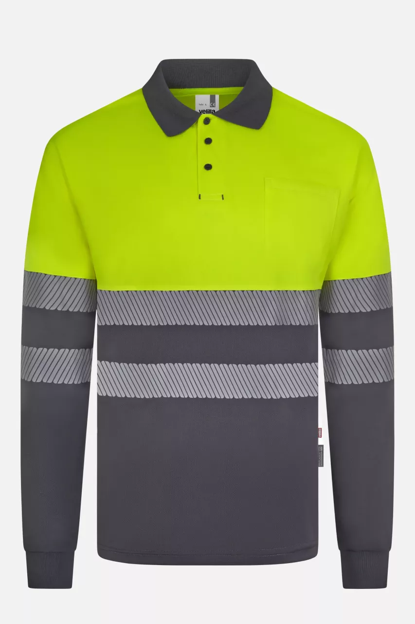 Velilla 305535-08-20-1, Warnschutz-Langarm-Poloshirt, Grau/Warngelb, image 1, gallery thumbnail