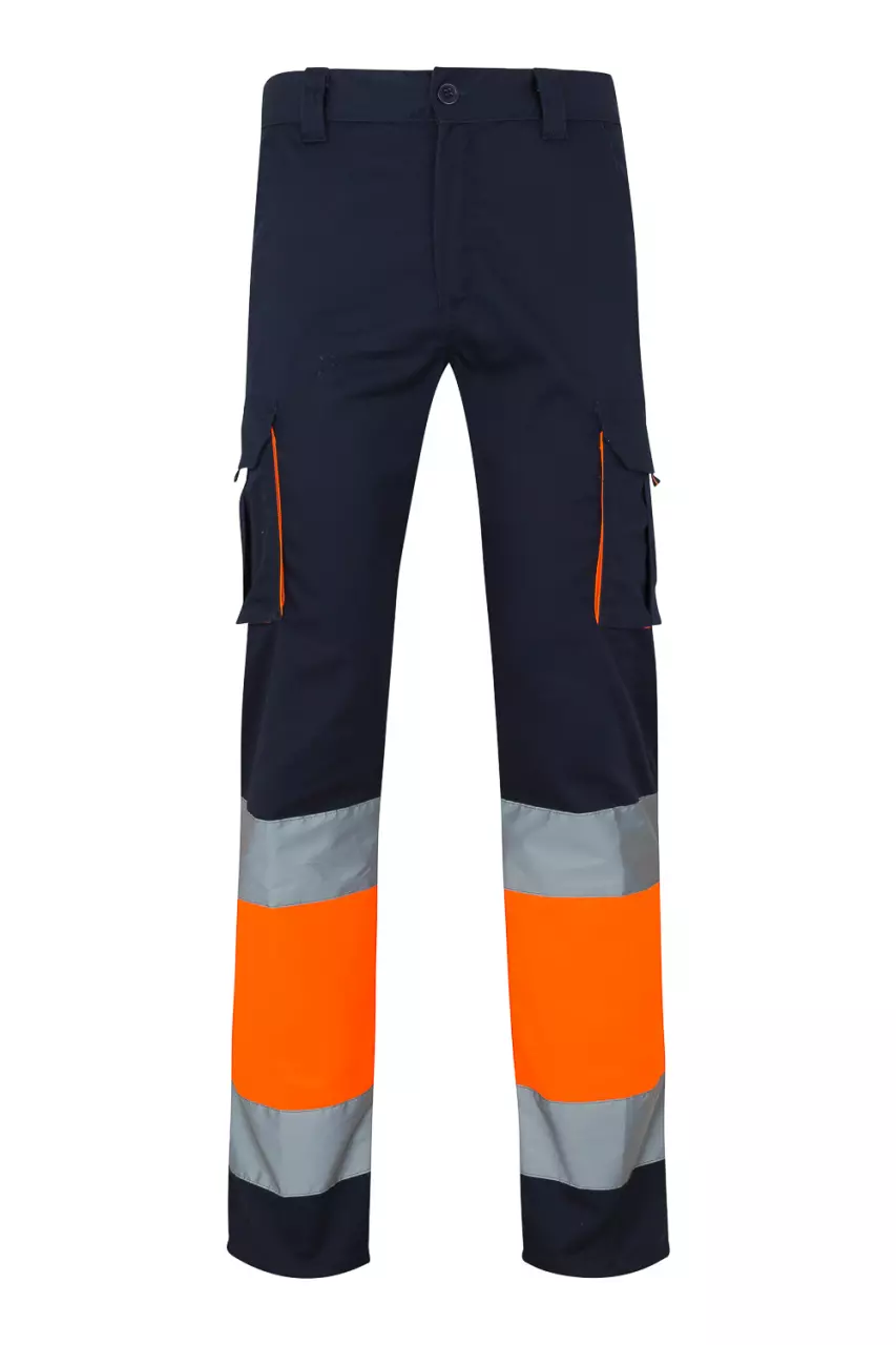 Velilla 303002S-61-19-2, High-Vis Work Trousers, Size 4XL/5XL, Navy Blue/Hi-Vis Orange