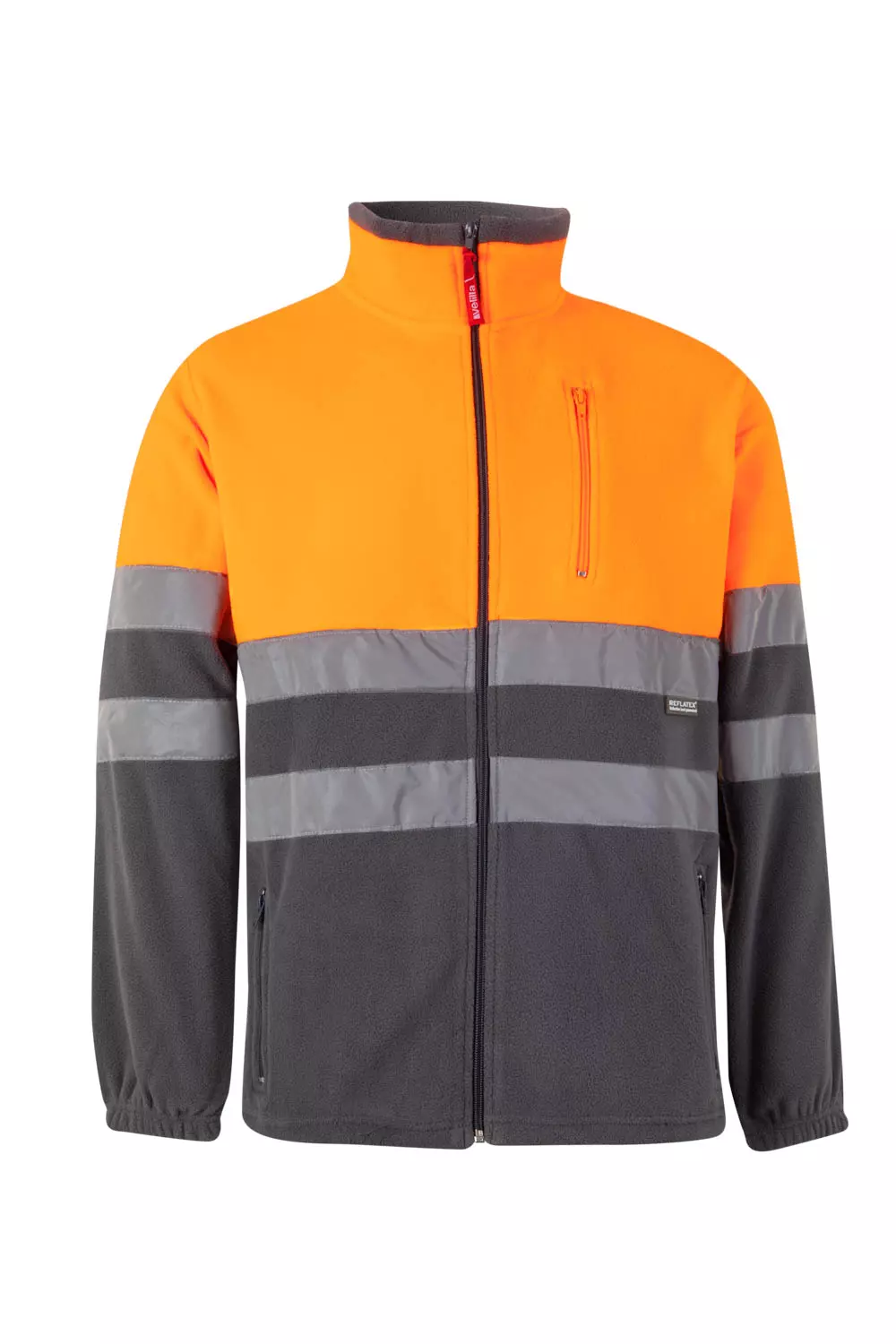 Velilla 0183-08-19-2, Warnschutz-Fleecejacke, Größe 4XL/5XL, Grau/Warnschutz-Orange