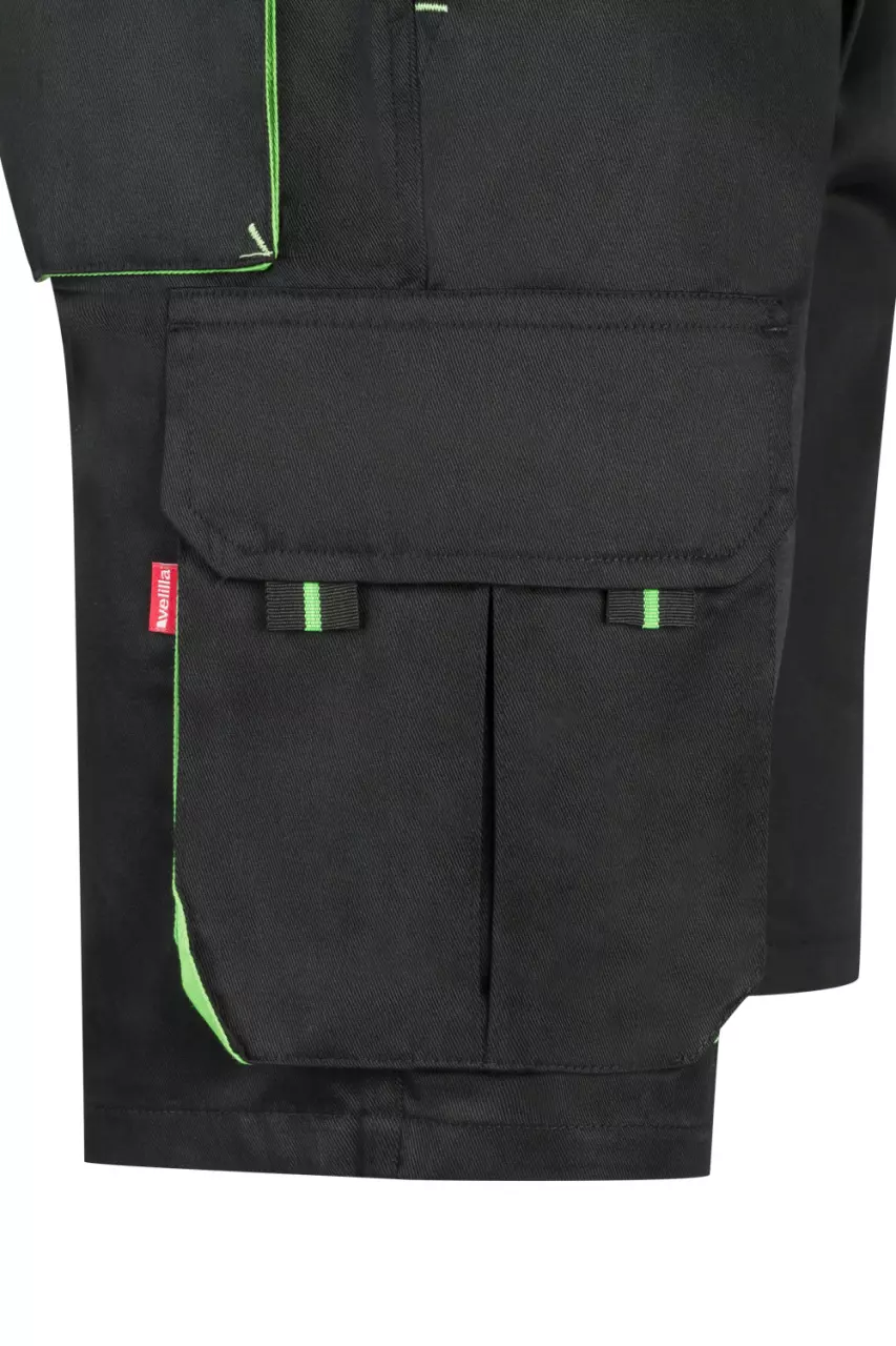 Velilla 103007-00-25, Work Shorts, Black/Lime Green, image 4, gallery thumbnail