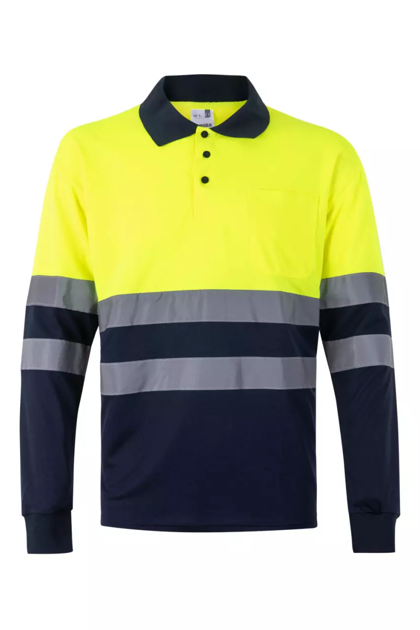 Velilla 305507-01-20, Warnschutz-Langarm-Poloshirt, Marineblau/Warngelb, image 1, gallery thumbnail