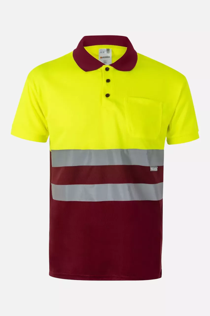 Velilla 173-18-20, High-Vis Polo Shirt, Maroon/Hi-Vis Yellow, image 1, gallery thumbnail