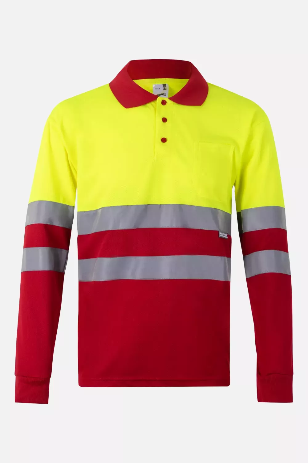 Velilla 0175-12-20-2, High-Vis Long Sleeved Polo Shirt, Size 4XL/5XL, Red/Hi-Vis Yellow, image 1