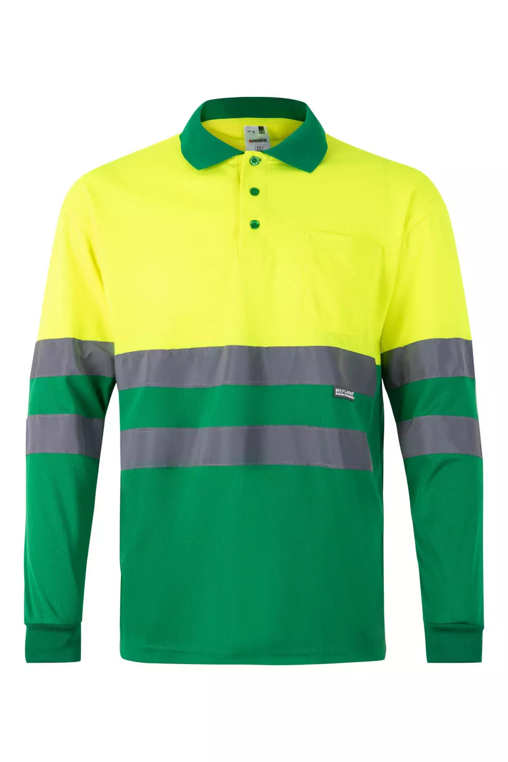 Velilla 175-29-20, Warnschutz-Langarm-Poloshirt, Grasgrün/Warngelb