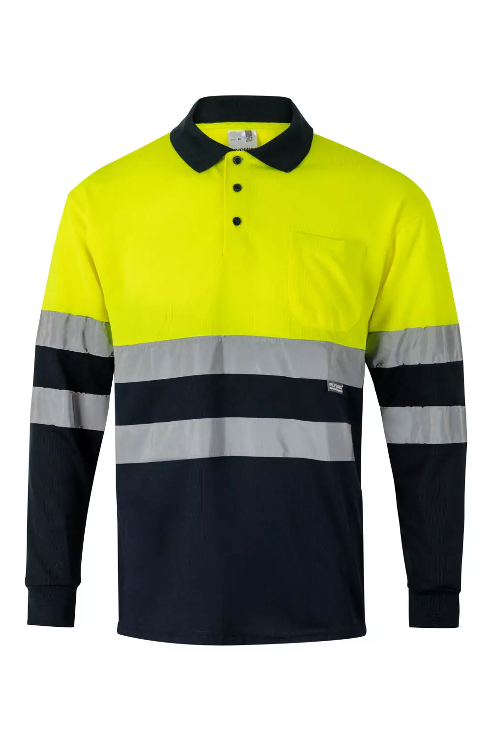 Velilla 0175-01-20-2, High-Vis Long Sleeved Polo Shirt, Size 4XL/5XL, Marine Blue/Hi-Vis Yellow