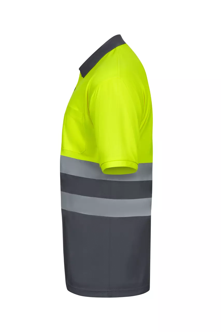 Velilla 305504-08-20, High-Vis Short Sleeve Polo Shirt, Grey/Hi-Vis Yellow, image 3, gallery thumbnail