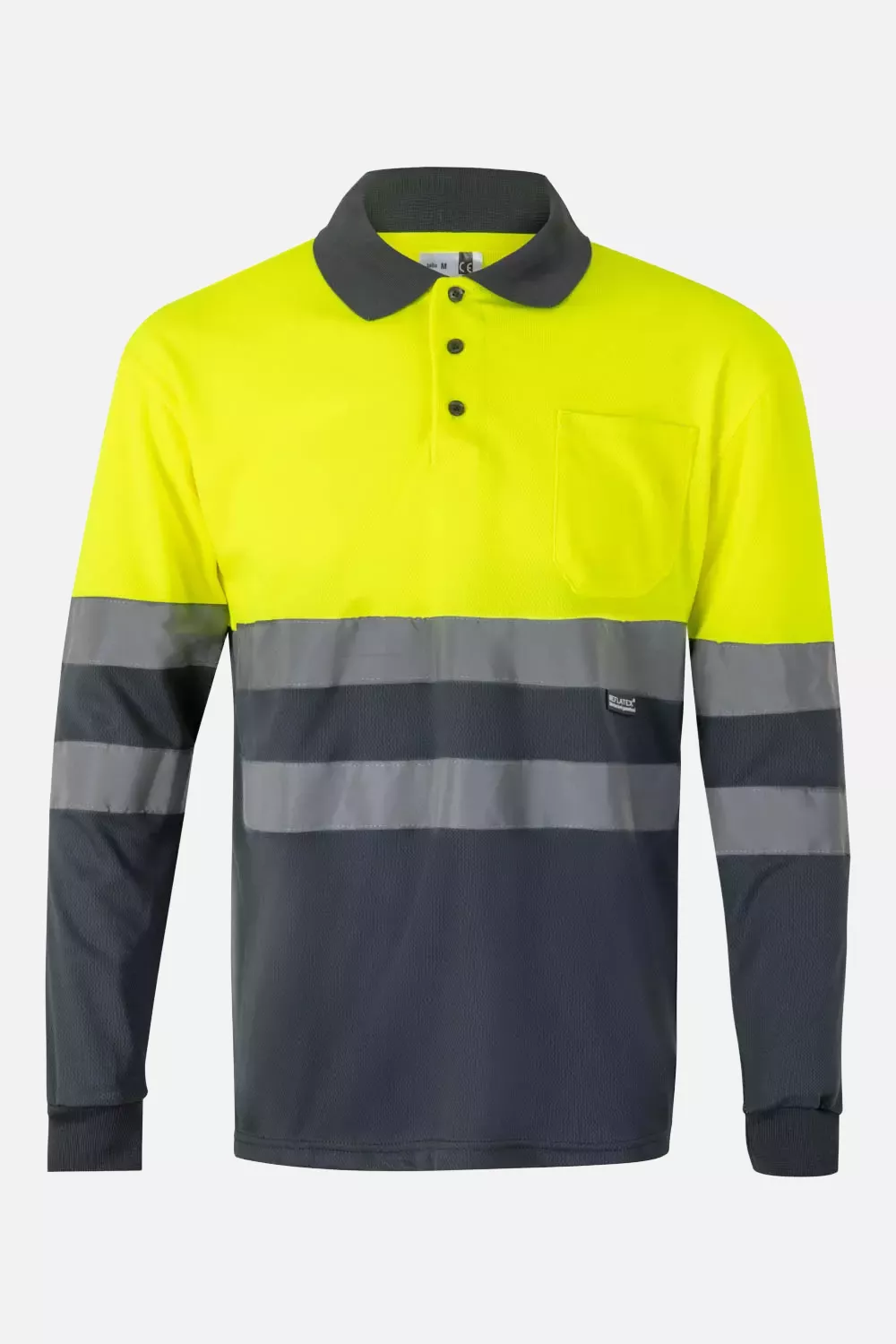 Velilla 0175-08-20-2, High-Vis Long Sleeved Polo Shirt, Size 4XL/5XL, Grey/Hi-Vis Yellow, image 1
