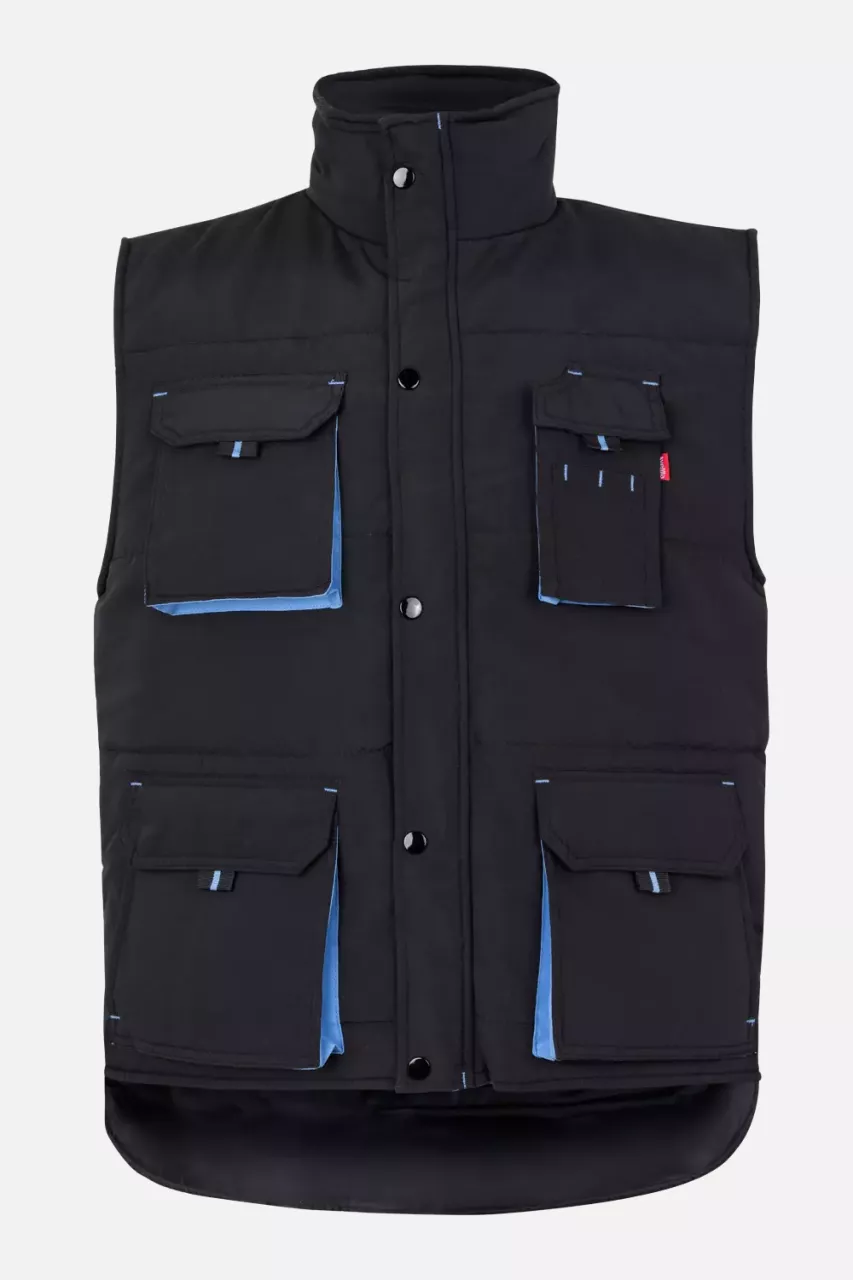 Velilla 205902-00-05, Padded Work Vest, Black/Sky Blue, image 1, gallery thumbnail