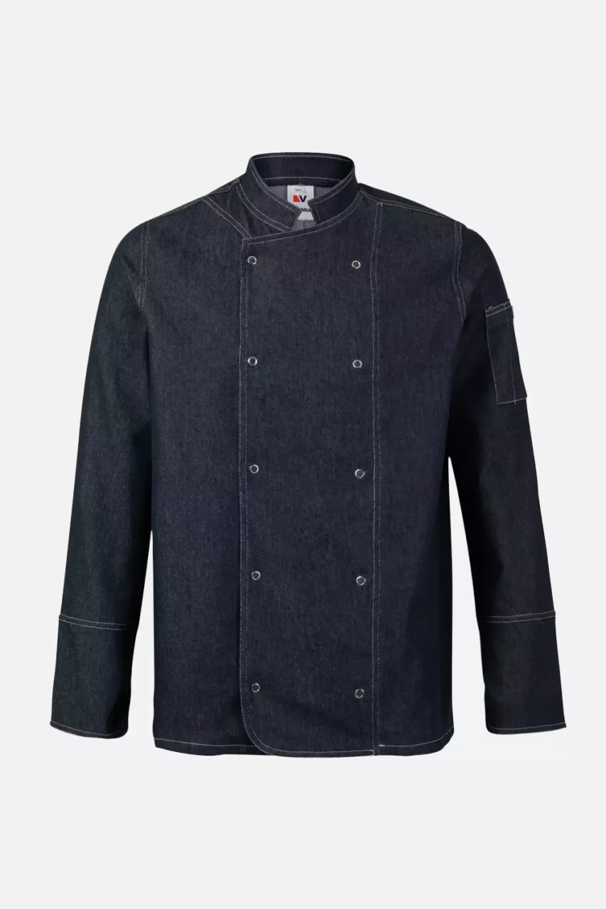 Velilla 405207-64, Long Sleeved Chef Jacket, Dark Blue Denim, image 1, gallery thumbnail