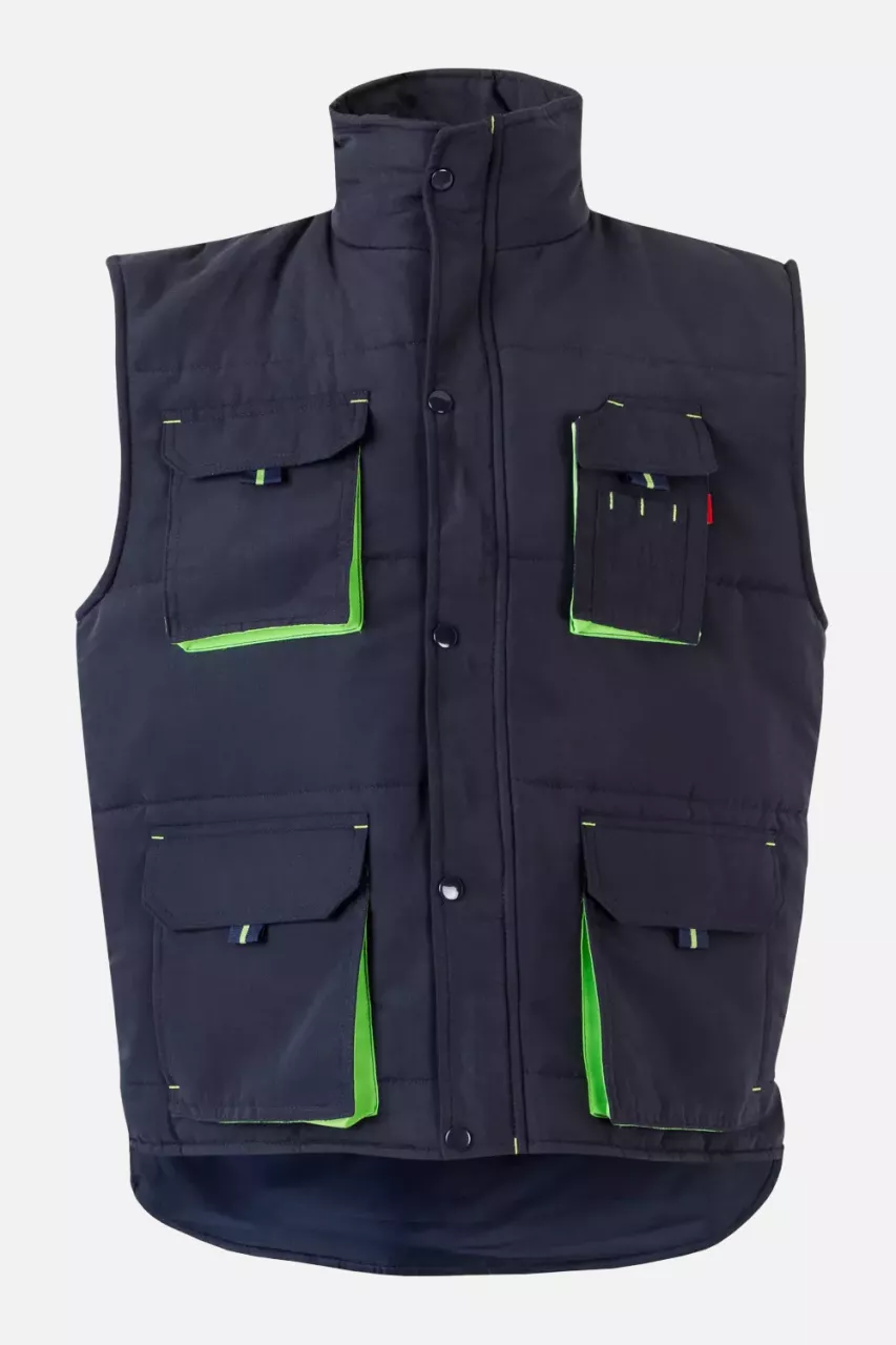 Velilla 205902-61-25, Padded Work Vest, Navy Blue/Lime Green, image 1, gallery thumbnail