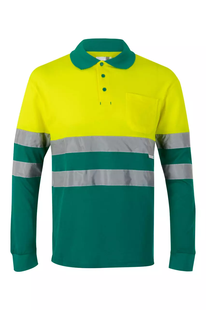 Velilla 305515-02-20, Warnschutz-Langarm-Poloshirt, Grün/Warngelb, image 1, gallery thumbnail