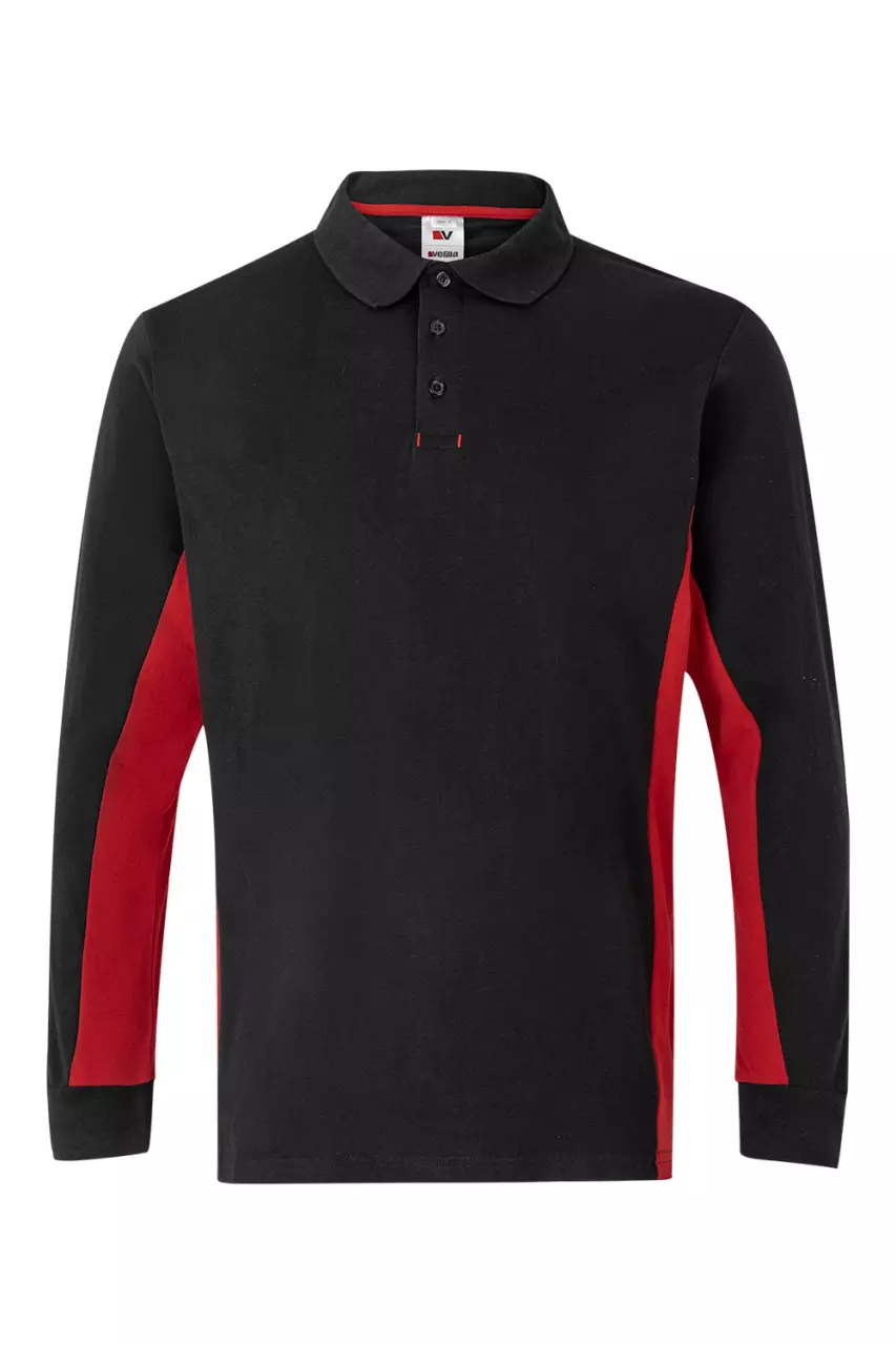 Velilla Long Sleeved Polo Shirt, Black/Red