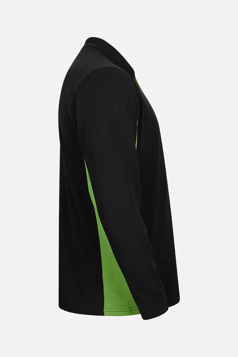 Velilla 105514-00-25, Long Sleeved Polo Shirt, Black/Lime Green, image 3