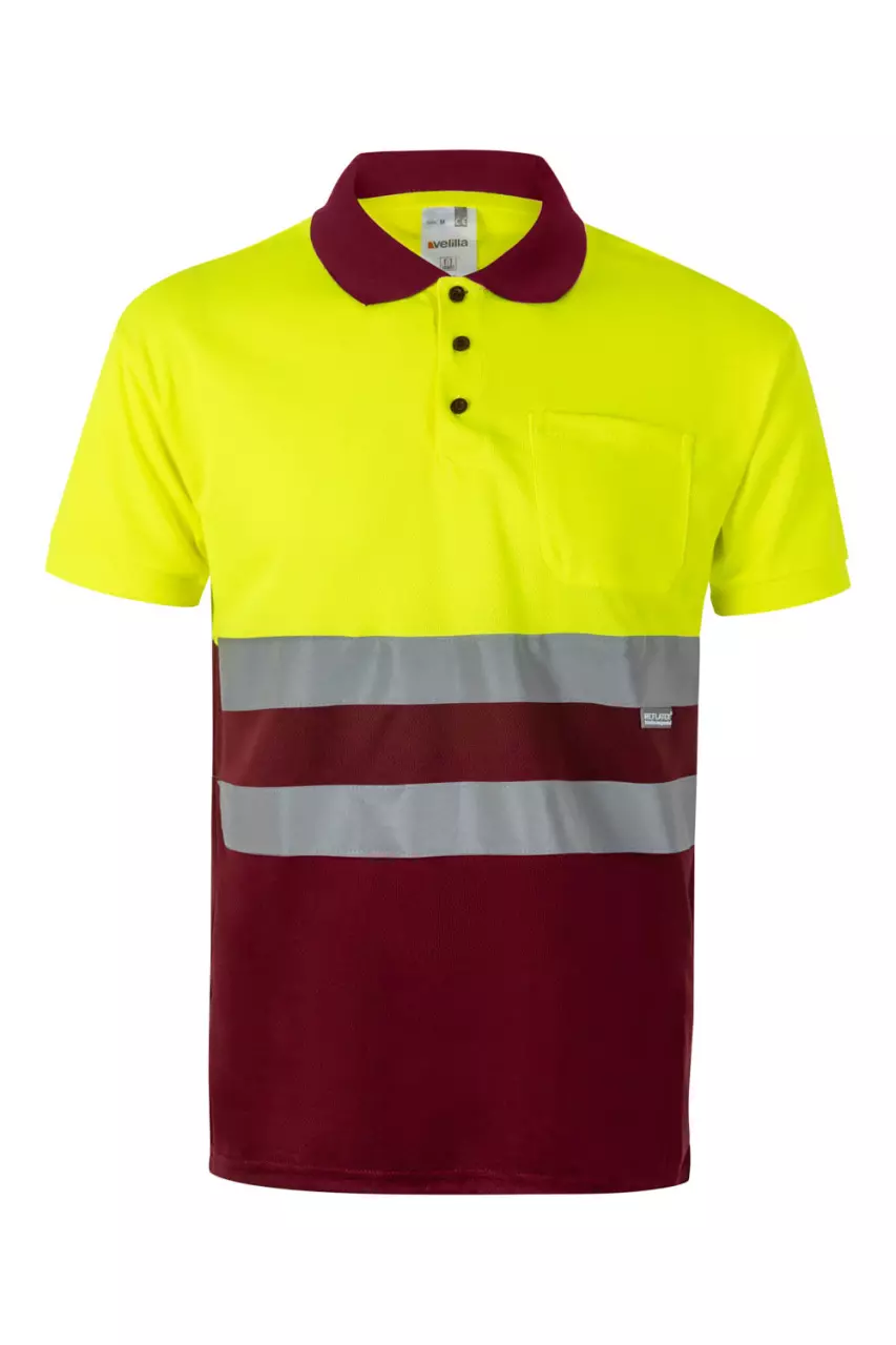 Velilla 173-18-20-2, High-Vis Polo Shirt, Size 4XL/5XL, Maroon/Hi-Vis Yellow, image 1, gallery thumbnail