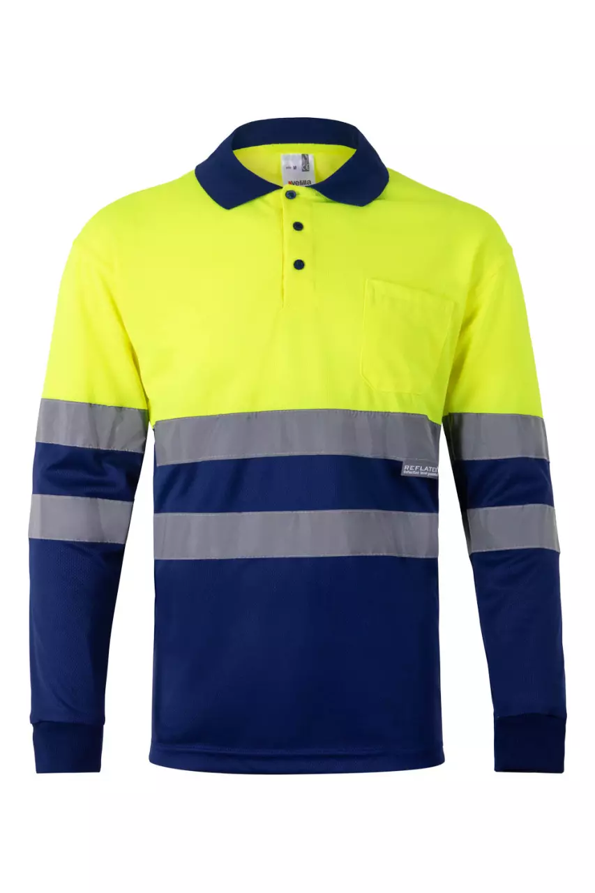 Velilla 0175-09-20-1, High-Vis Long Sleeved Polo Shirt, Royal Blue/Hi-Vis Yellow
