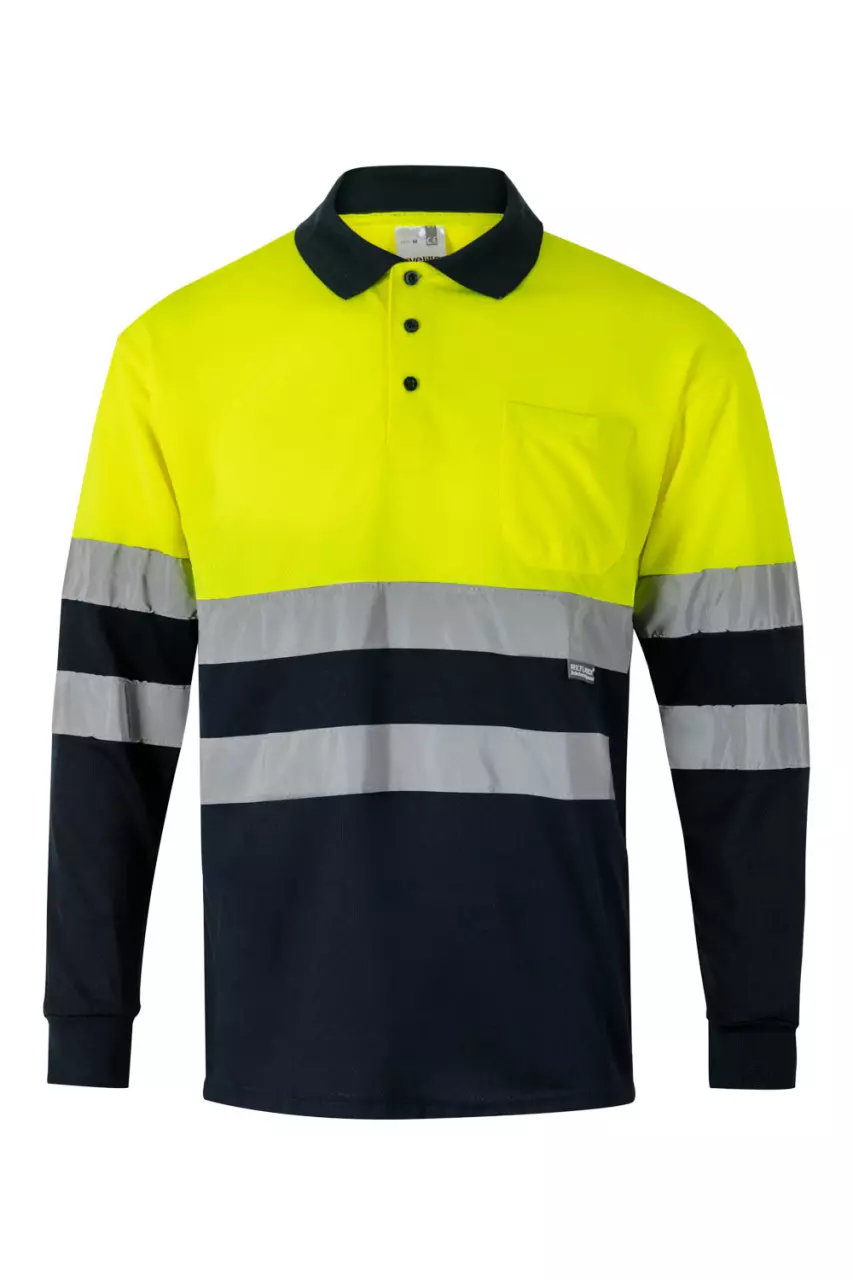 Velilla 0175-01-20, High-Vis Long Sleeved Polo Shirt, Marine Blue/Hi-Vis Yellow