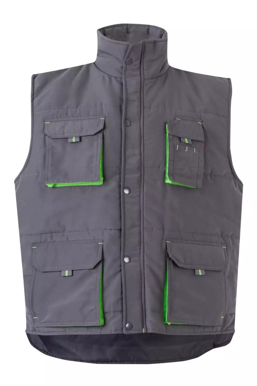 Velilla 205902-08-25, Padded Work Vest, Grey/Lime Green