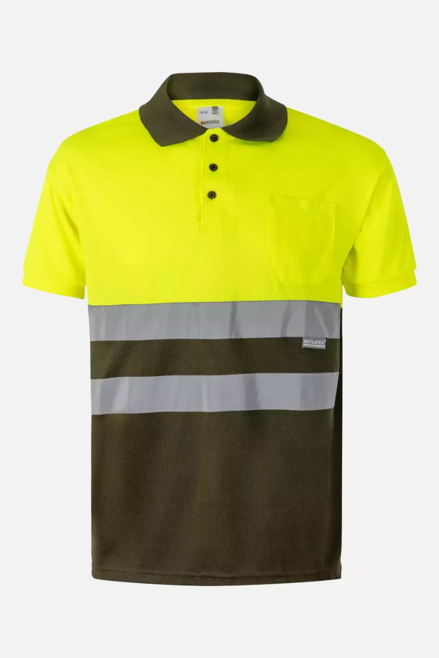 Velilla 0173-03-20, High-Vis Polo Shirt, Khaki Green/Hi-Vis Yellow, image 1, gallery thumbnail