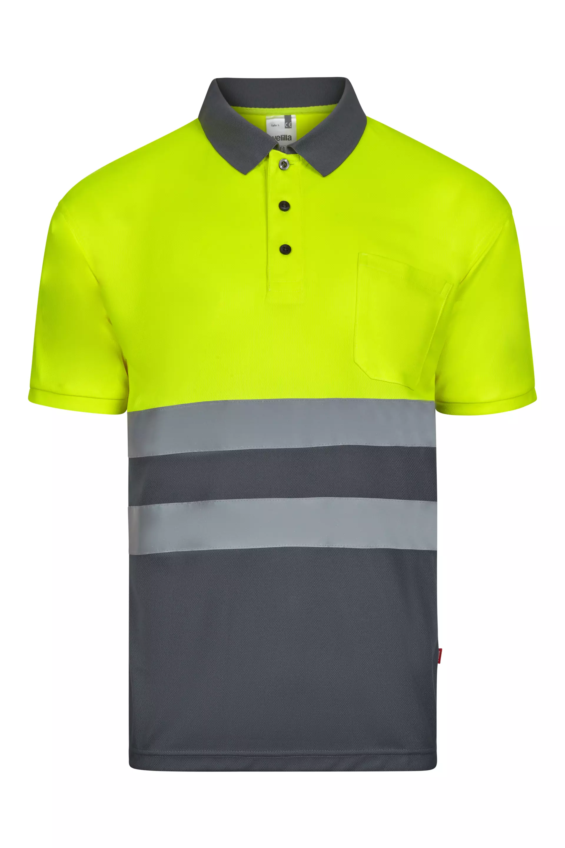 Velilla 305504-08-20, High-Vis Short Sleeve Polo Shirt, Grey/Hi-Vis Yellow, image 1