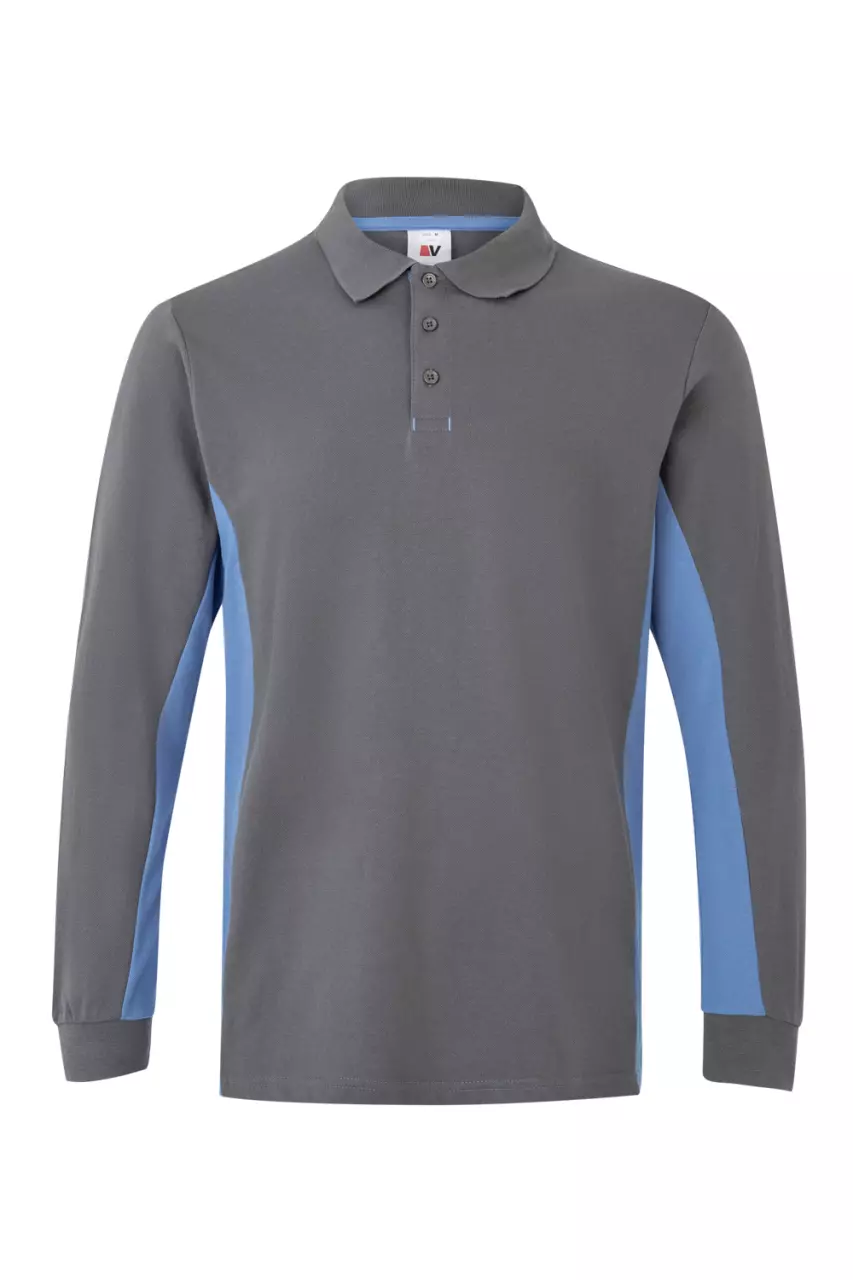 Velilla Long Sleeved Polo Shirt, Grey/Sky Blue