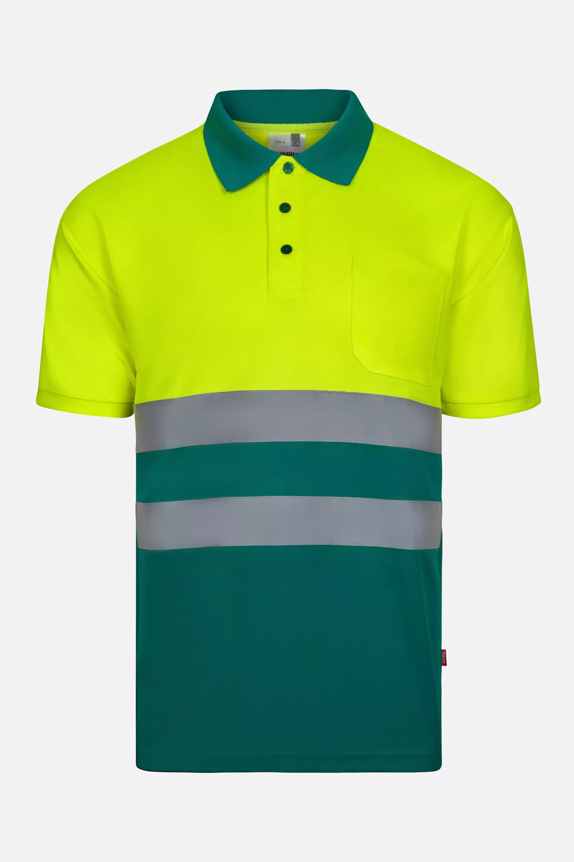 Velilla 305504-02-20, High-Vis Short Sleeve Polo Shirt, Green/Hi-Vis Yellow, image 1