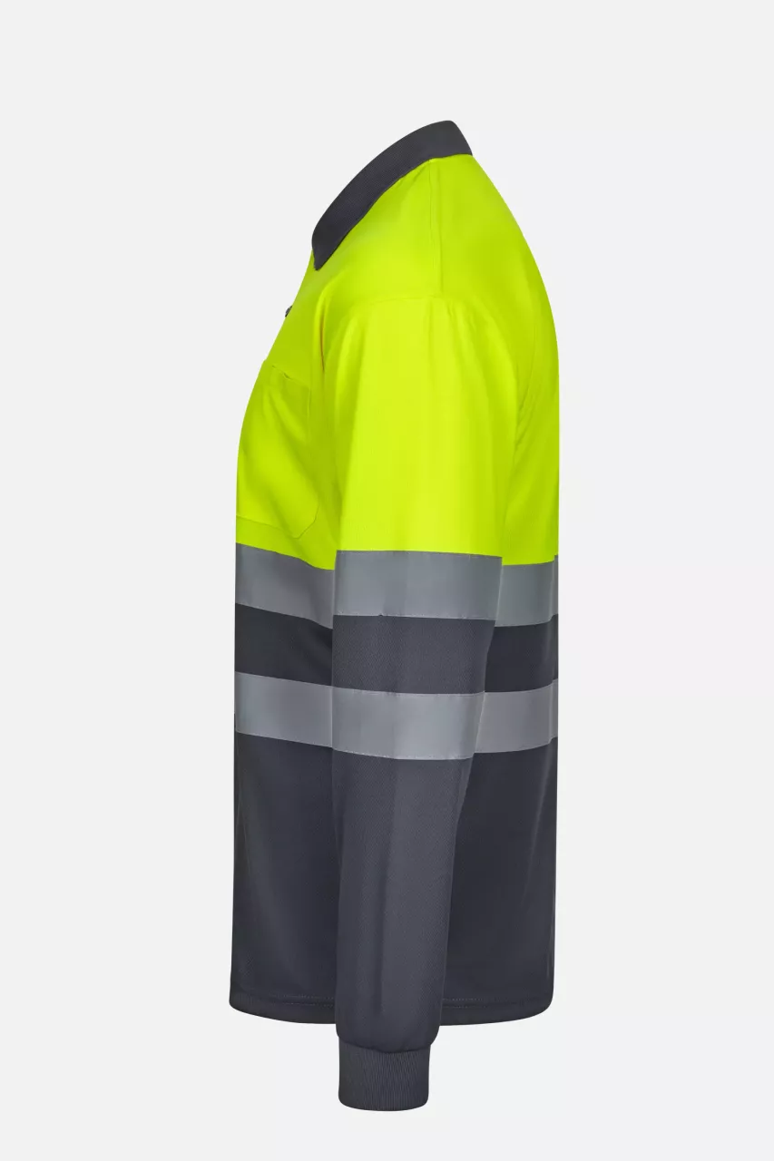 Velilla 305507-08-20, High-Vis Long Sleeved Polo Shirt, Grey/Hi-Vis Yellow, image 2, gallery thumbnail