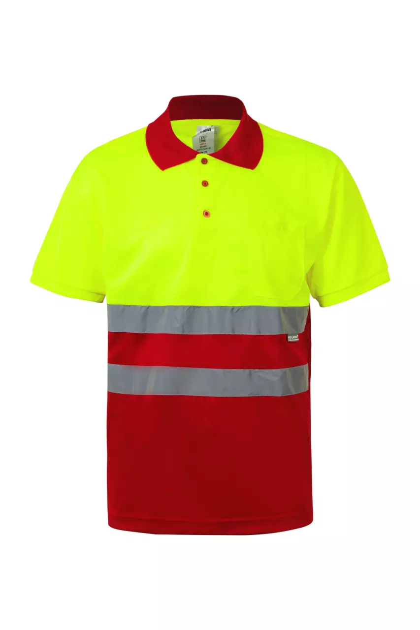 Velilla 0173-12-20, High-Vis Polo Shirt, Red/Hi-Vis Yellow
