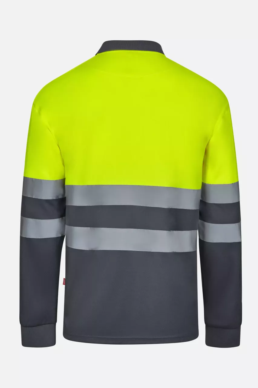 Velilla 305507-08-20, High-Vis Long Sleeved Polo Shirt, Grey/Hi-Vis Yellow, image 3, gallery thumbnail