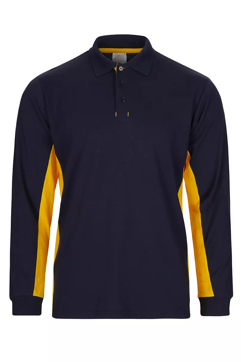 Velilla 105514-61-17, Long Sleeved Polo Shirt, Navy Blue/Yellow